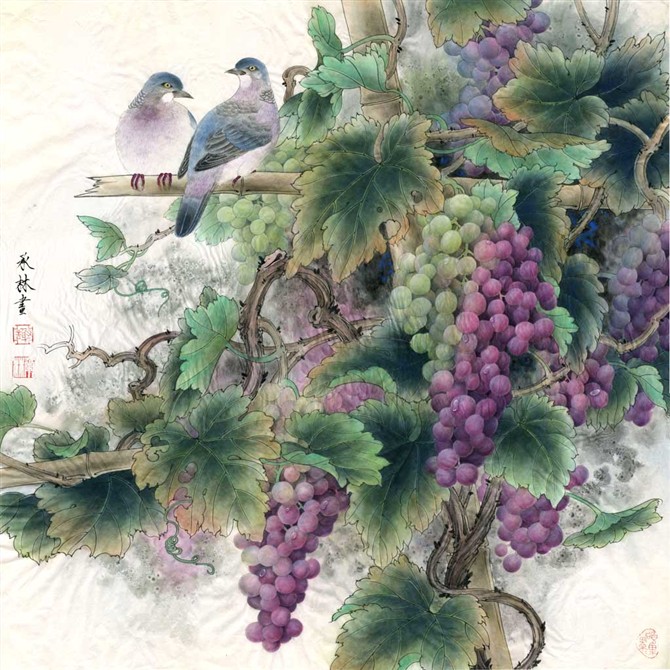 紫砂壶图片：欣赏工笔画葡萄 - 美壶网